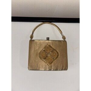 bijoux terner clutch Satin Seat 4” 5” Gold NWOT Scallop Detachable Strap Beaded